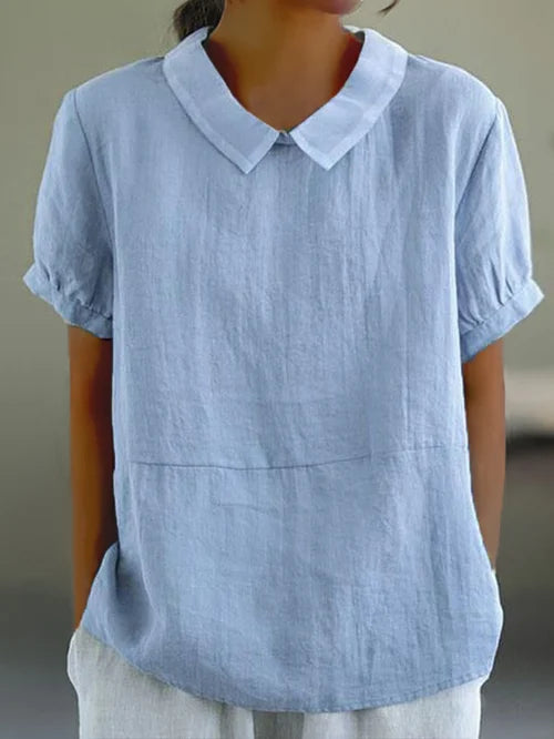 Henny | Short Sleeve Collared Cotton Feel Blouse