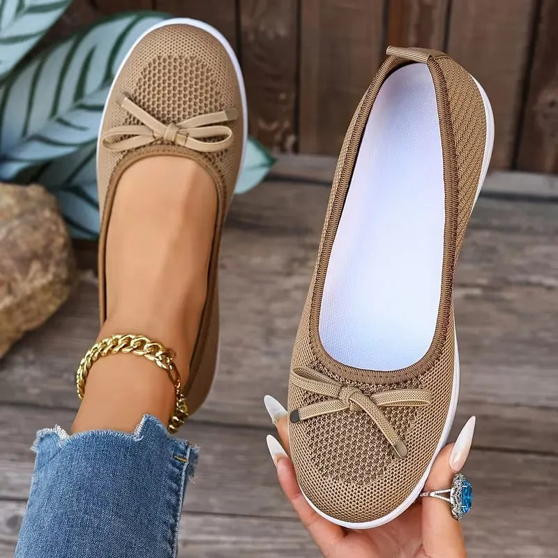Mayda | Knit Ballet Flats with Bow Trim