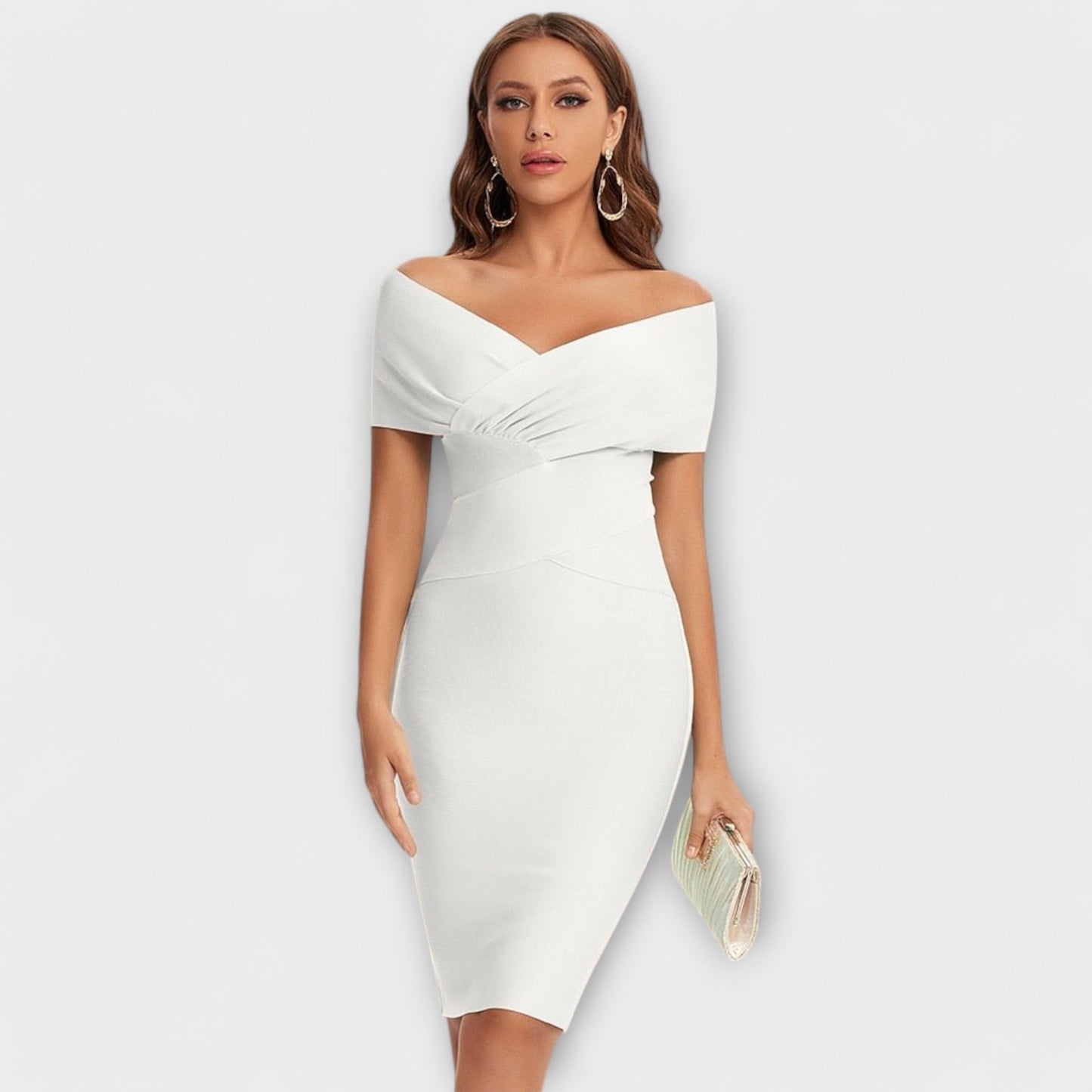 Leesina | Off Shoulder V Neck Midi Dress