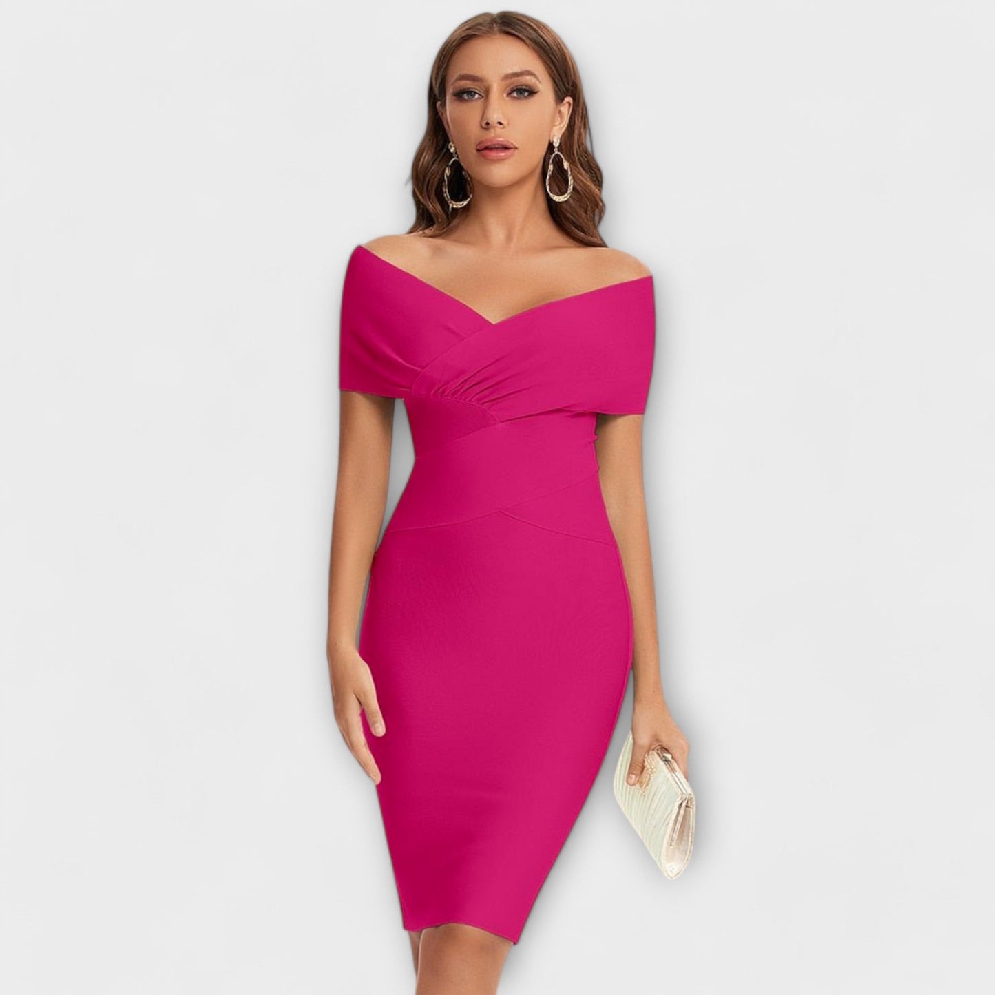 Leesina | Off Shoulder V Neck Midi Dress