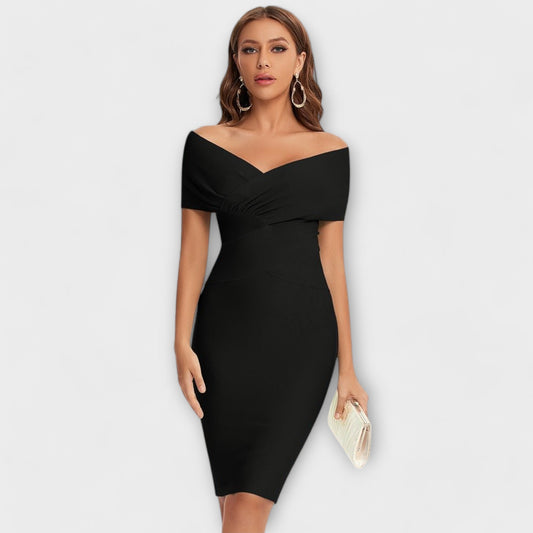 Leesina | Off Shoulder V Neck Midi Dress