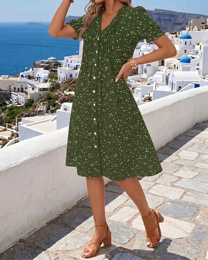 Dayma | V Neck Button Front Midi Dress