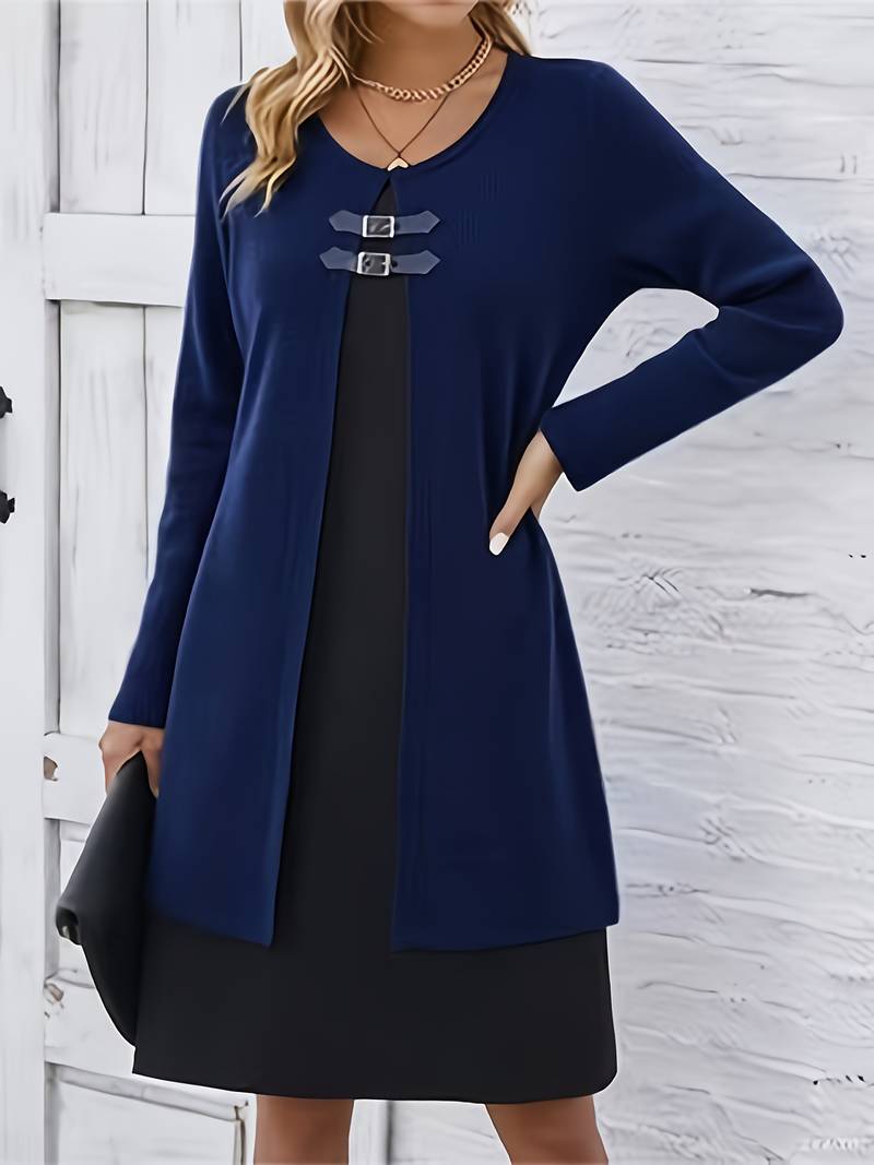 Shirahoshi | Ribbed Long Sleeve Buckle Front Dress
