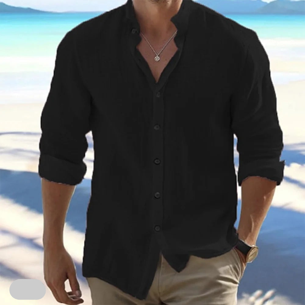 Macsen | Stand Collar Long Sleeve Casual Shirt