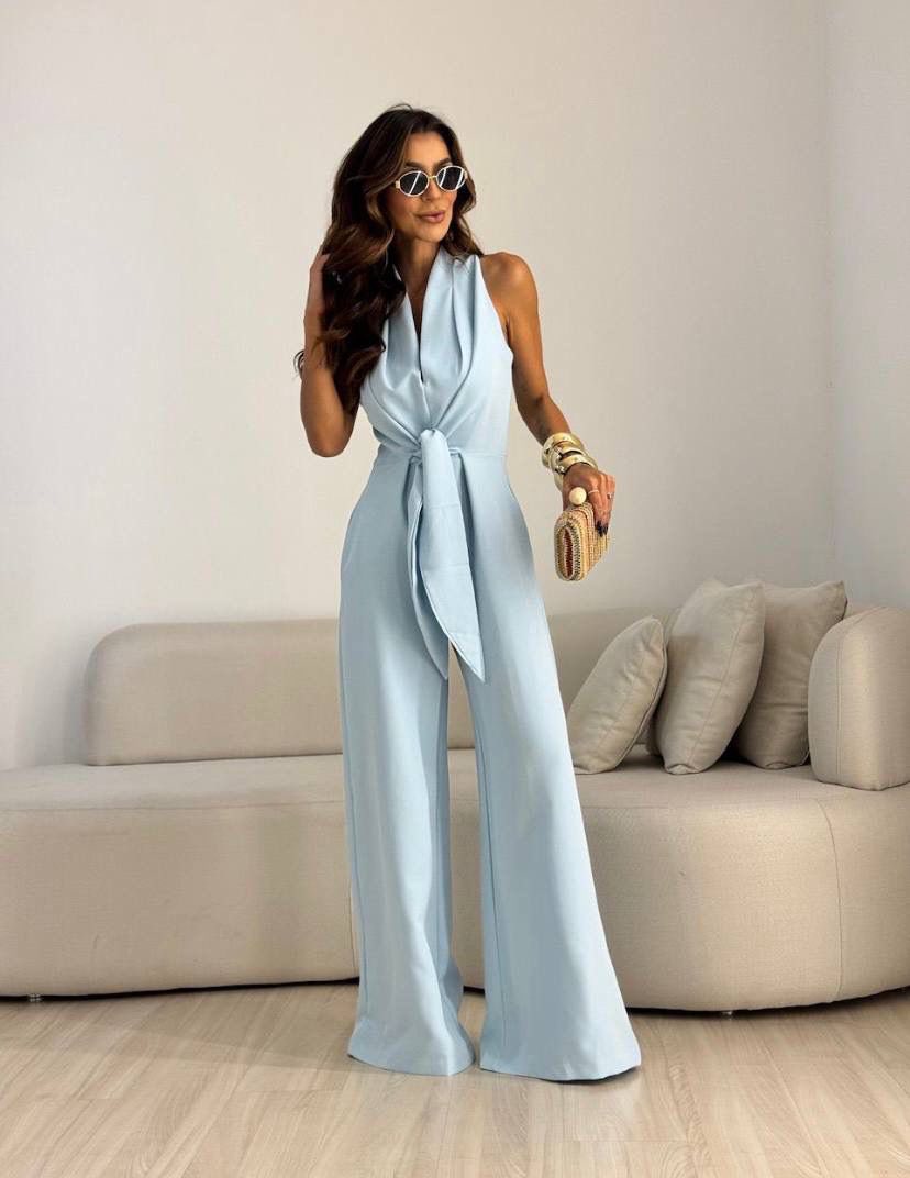 Kamwi | Halter Neck Tie Front Jumpsuit
