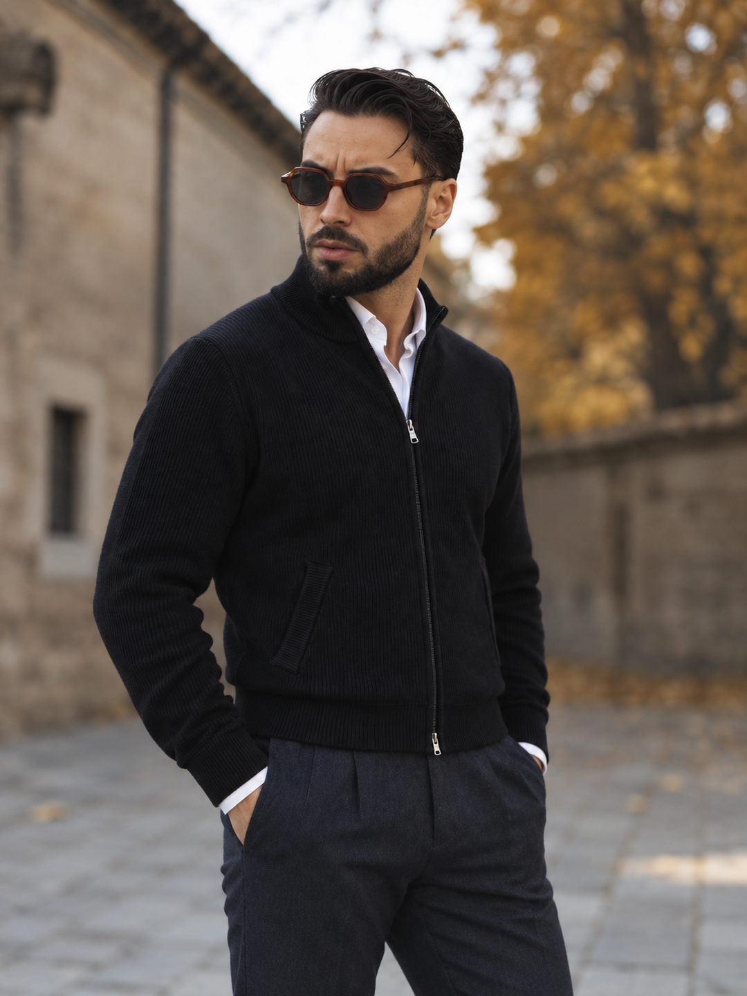 Milou | Ribbed Cardigan with Stand Collar