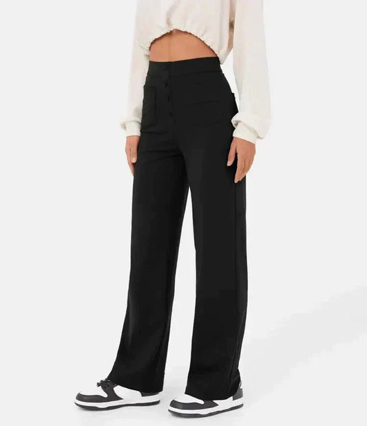 Elke | High Waist Wide Leg Button Trousers