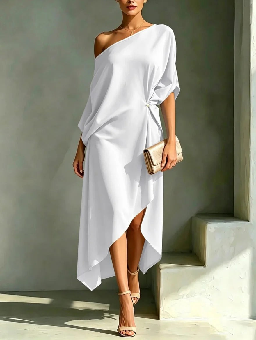 Elonia - Asymmetric Off Shoulder Midi Dress