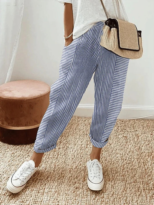 Stefana - Striped Relaxed Fit Ankle Trousers