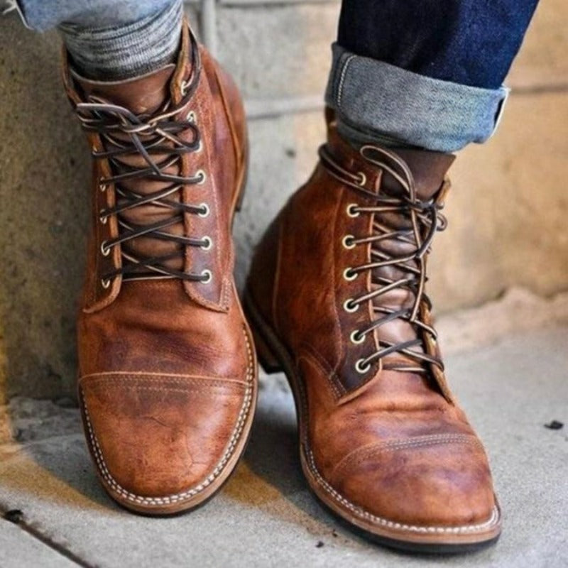 Walton | Brown Lace-Up Ankle Boots with Round Toe