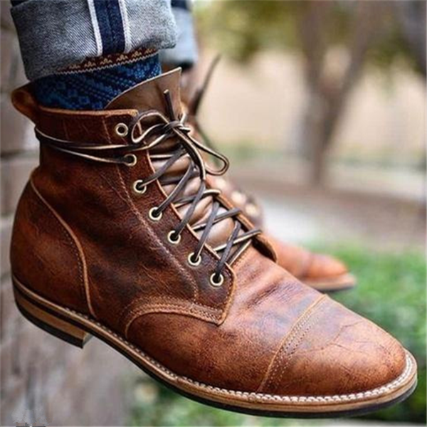 Walton | Brown Lace-Up Ankle Boots with Round Toe