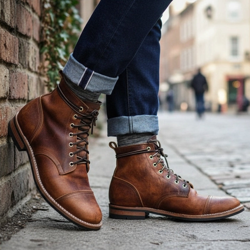 Walton | Brown Lace-Up Ankle Boots with Round Toe