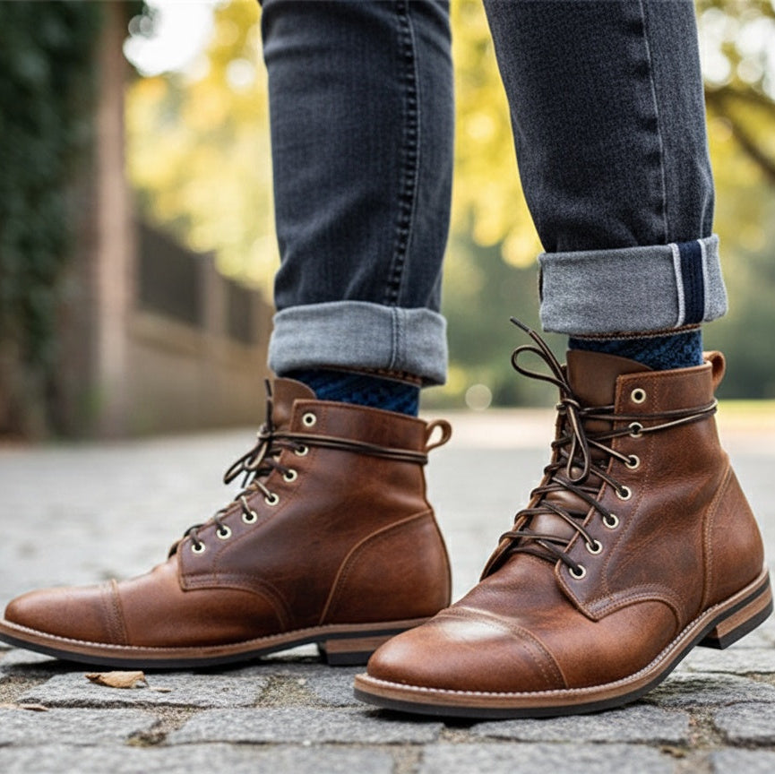 Walton | Brown Lace-Up Ankle Boots with Round Toe