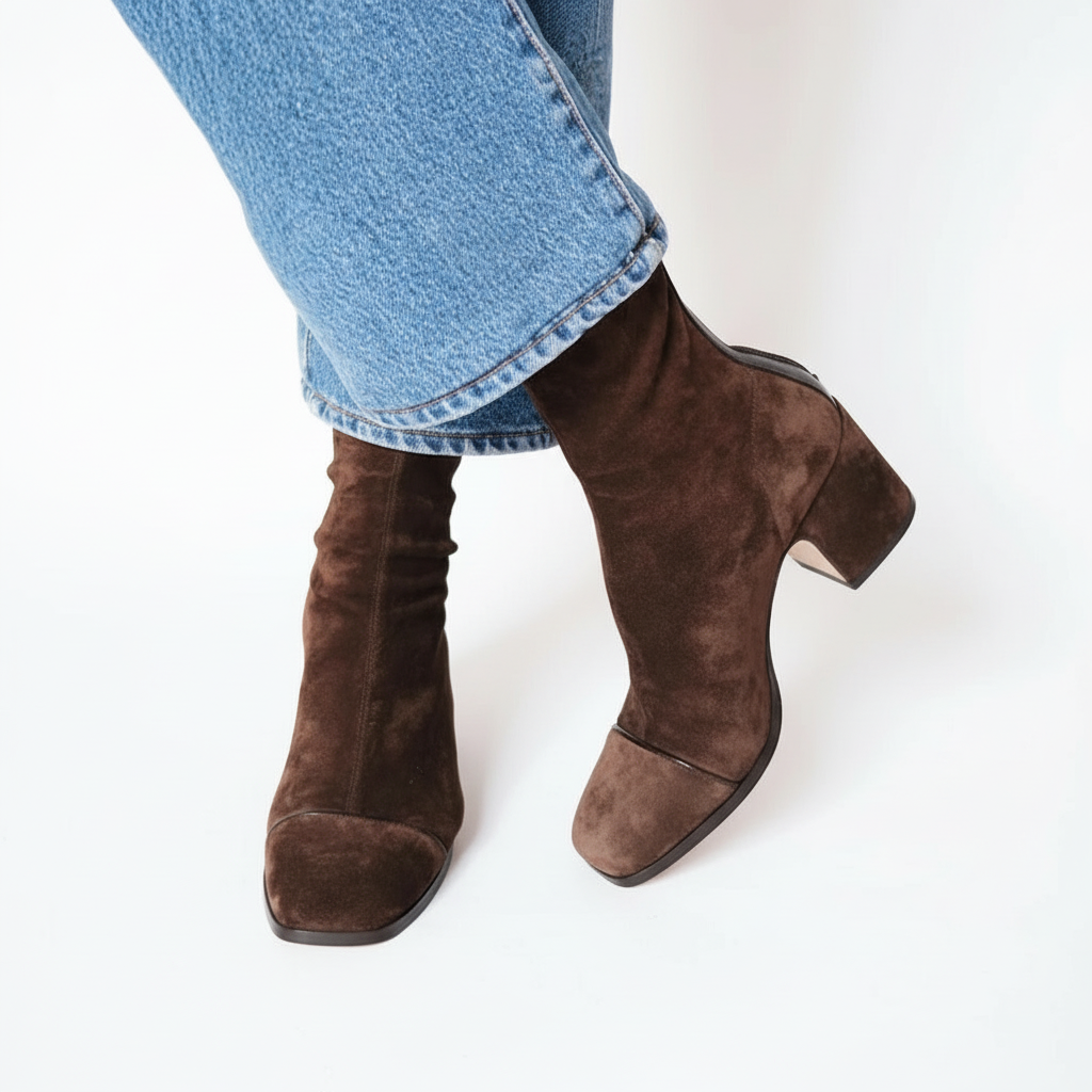 Gretchen | Ankle Boots Square Toe Suede-Look