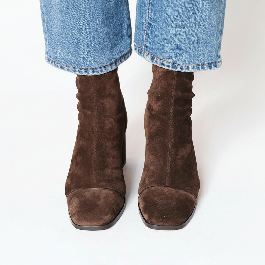 Gretchen | Ankle Boots Square Toe Suede-Look