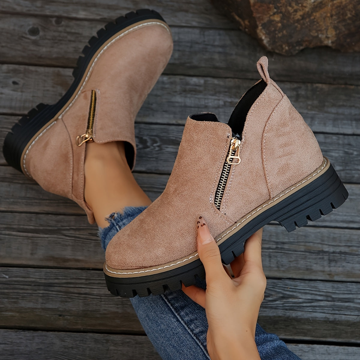 Aileen | Ankle Boots with Side Zipper and Chunky Sole