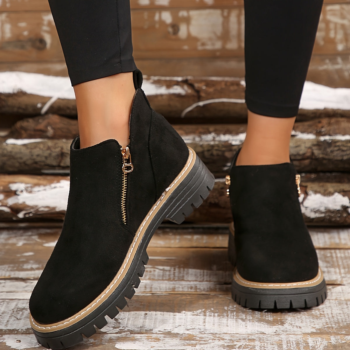Aileen | Ankle Boots with Side Zipper and Chunky Sole