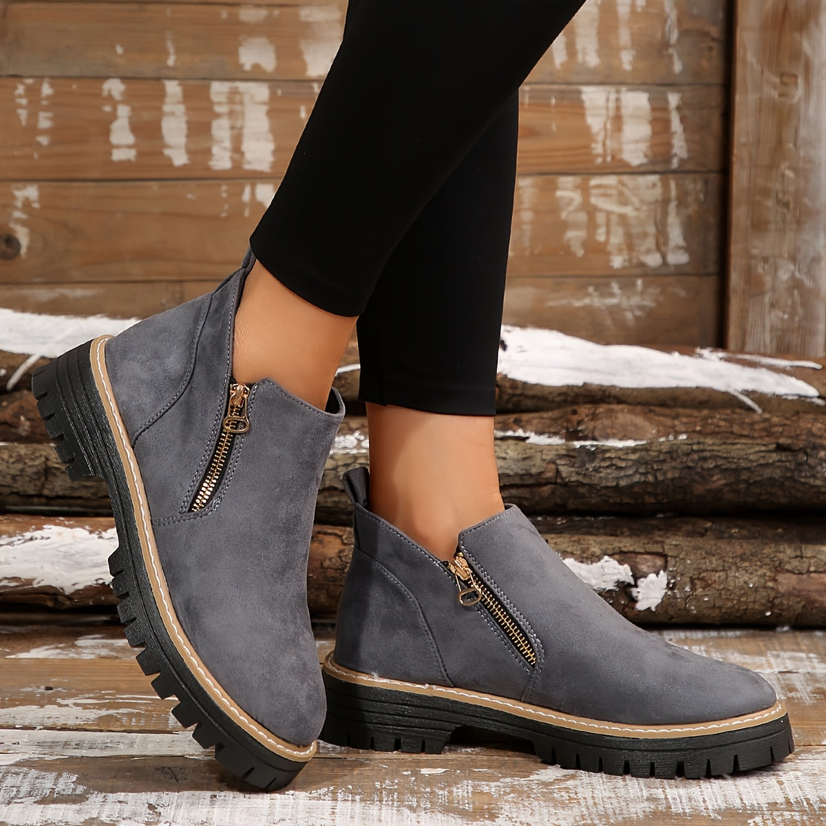 Aileen | Ankle Boots with Side Zipper and Chunky Sole