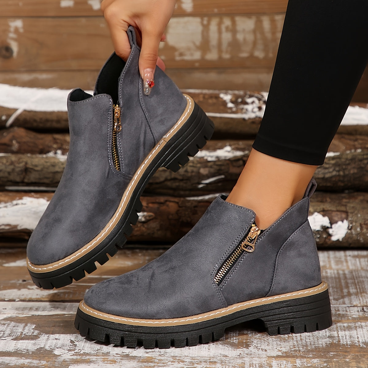 Aileen | Ankle Boots with Side Zipper and Chunky Sole