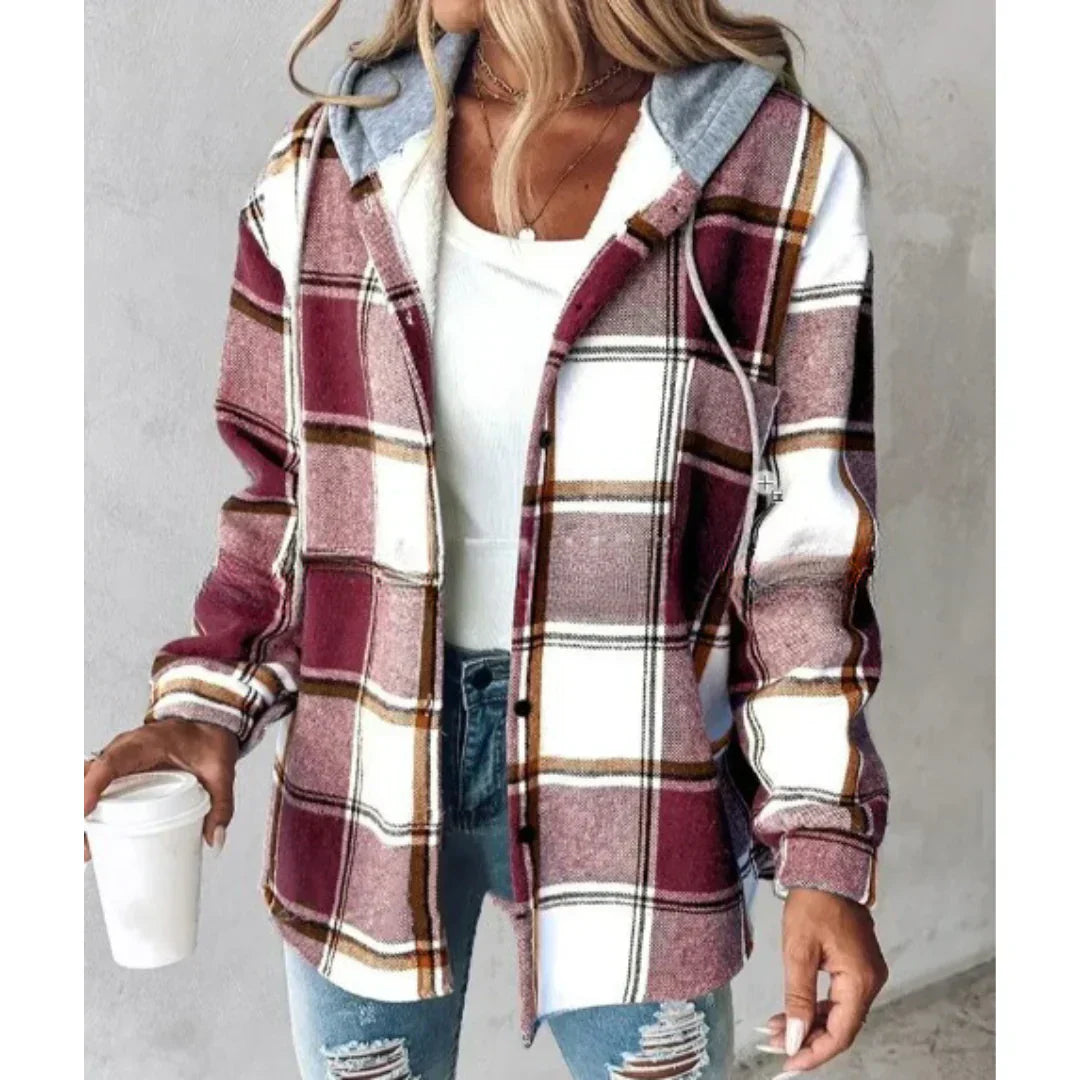 Katherina | Hooded Long Sleeve Check Overshirt Jacket