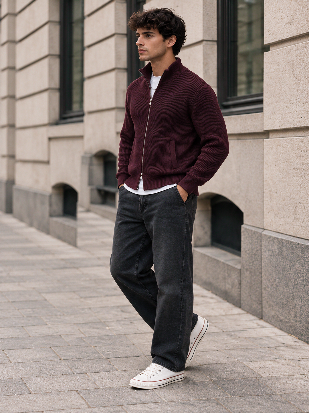Milou | Ribbed Cardigan with Stand Collar