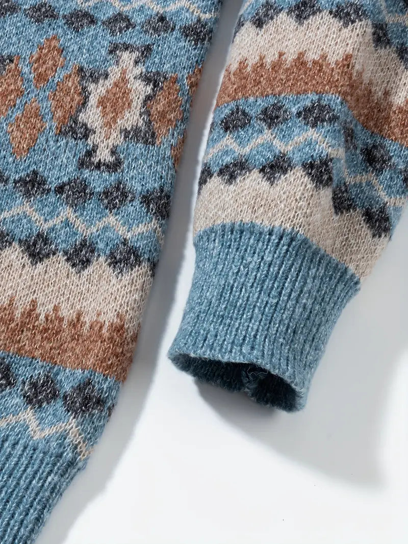 Hartman | Crew Neck Geometric Knitted Sweater