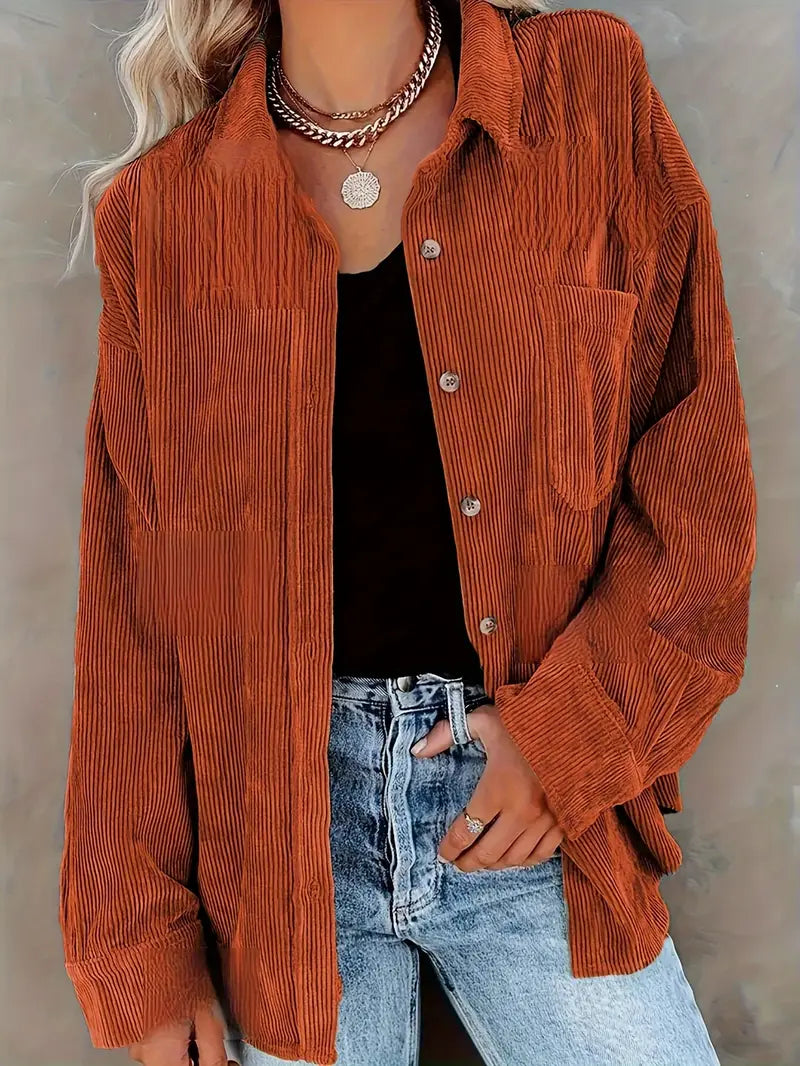Irmela | Long Sleeve Button Front Corduroy Shirt