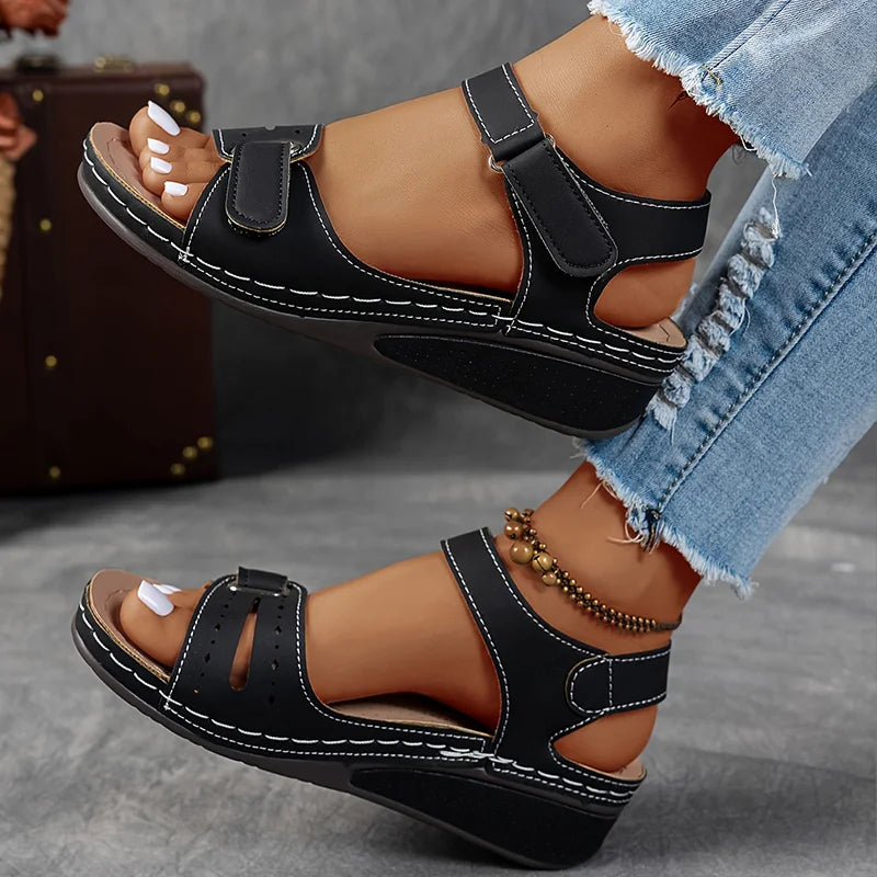 Genelia | Adjustable Strap Open Toe Wedge Sandals