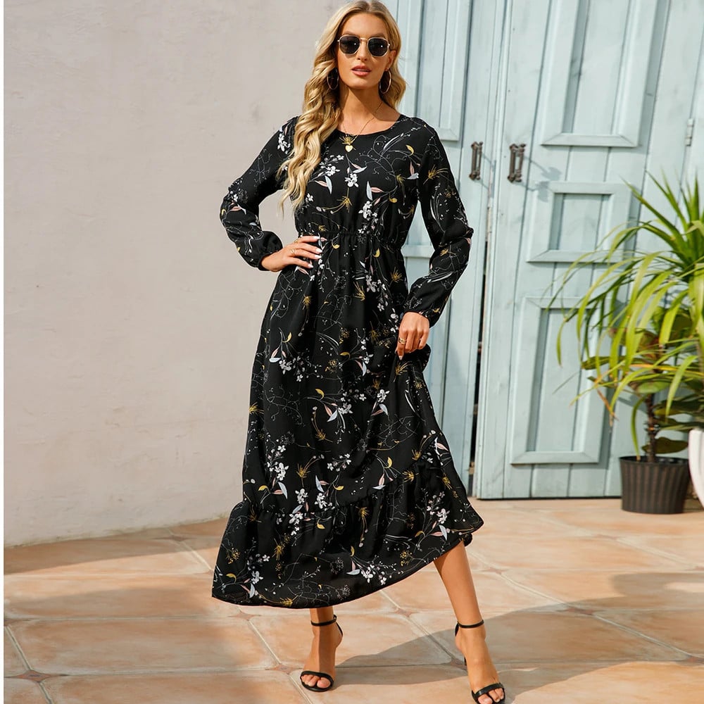 Trisha | Floral Print Maxi Dress Long Sleeves
