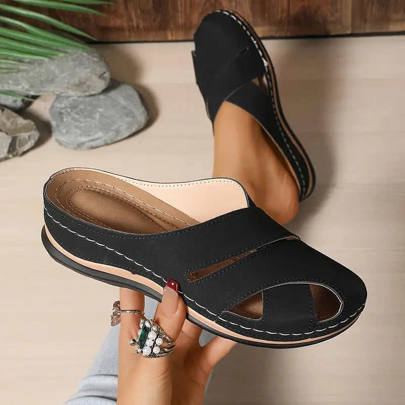 Tereza | Round Toe Cut-Out Mule Sandals