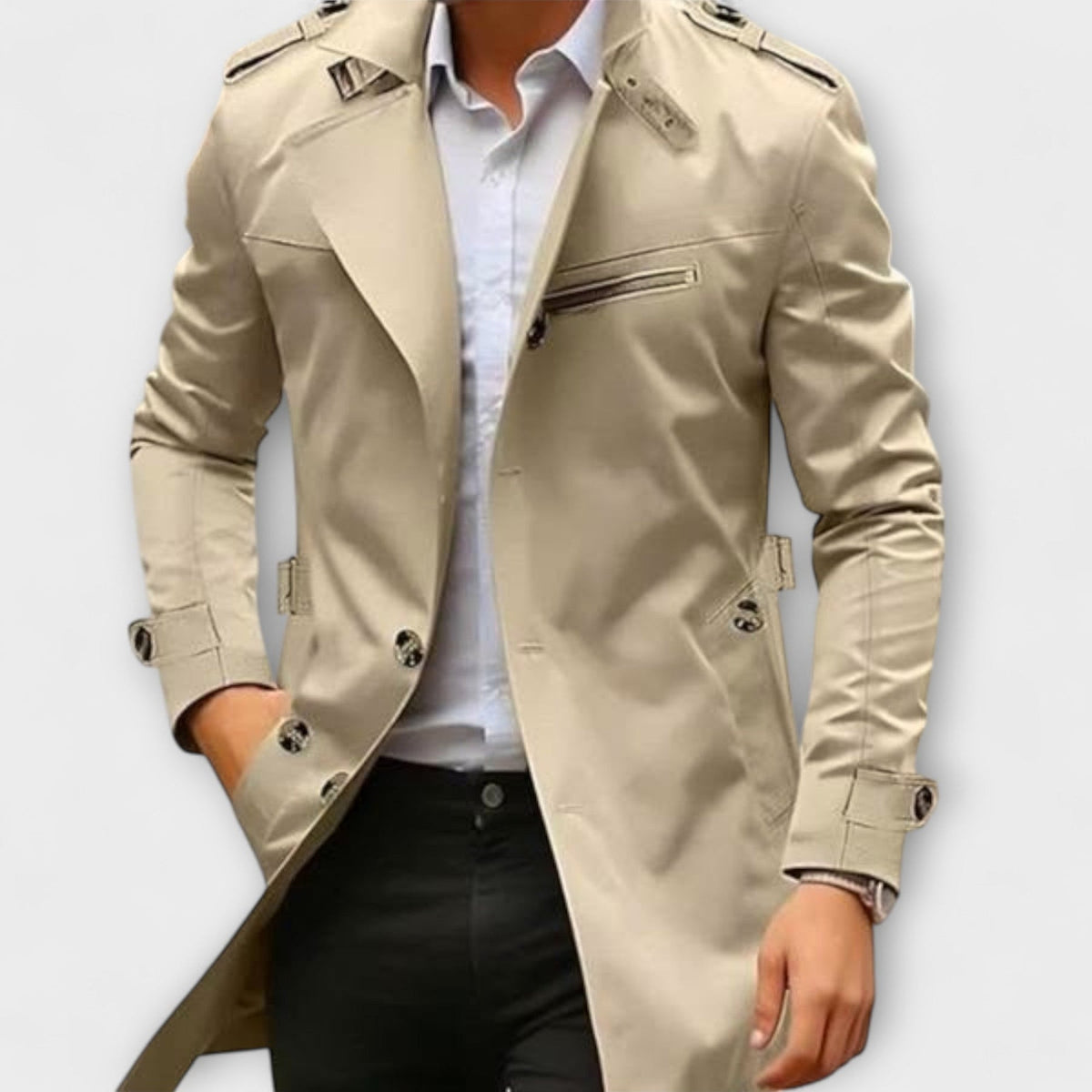 Felipe | Trench Coat with Notched Collar and Epaulettes