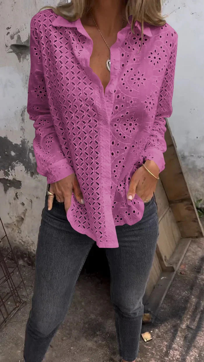 Tommie | Eyelet Long Sleeve Button Blouse