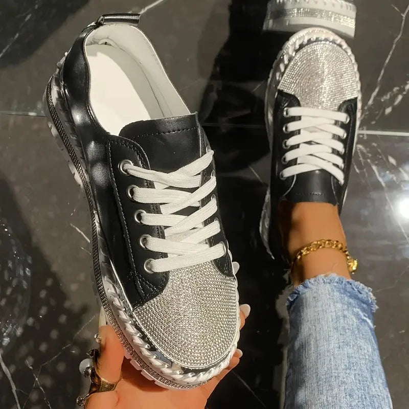 Draya | Rhinestone Lace-Up Low Top Trainers