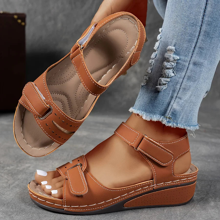 Genelia | Adjustable Strap Open Toe Wedge Sandals