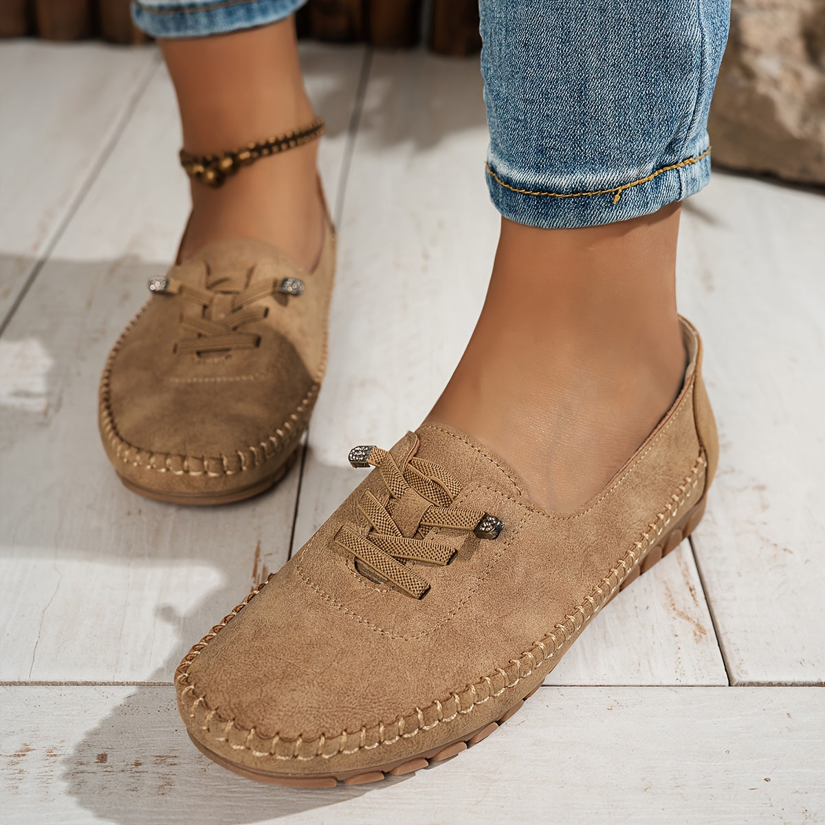 Zakiya - Suede Style Lace Up Loafers
