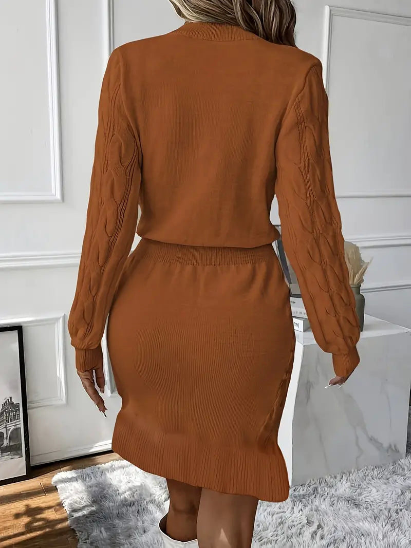 Katla | Knitted Cable Knit Long Sleeve Dress