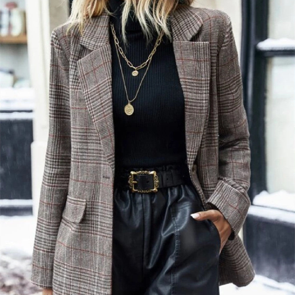 Nigel | Blazer with Brown Plaid and Notched Lapels