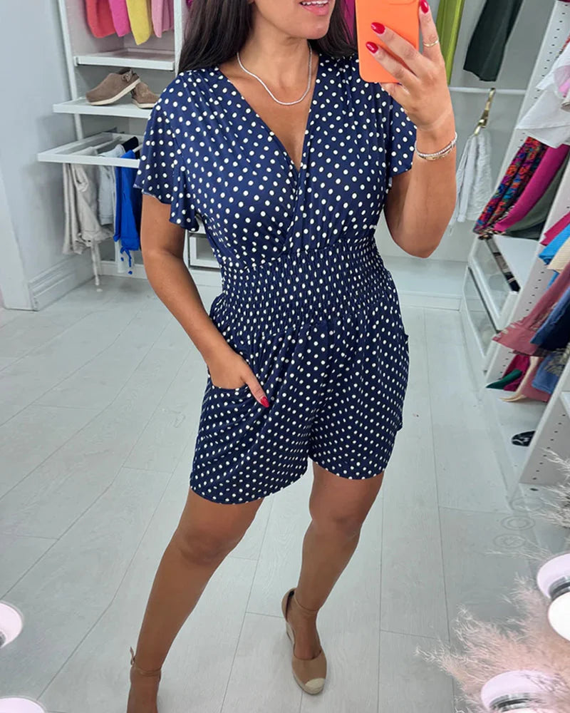 Peyton | Polka Dot Short Sleeve V Neck Jumpsuit