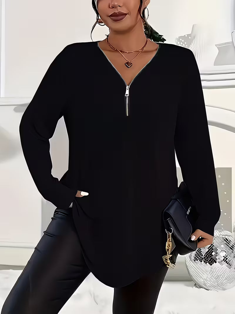 Liorah - Elegant Long Sleeve Zip-Up Shirt