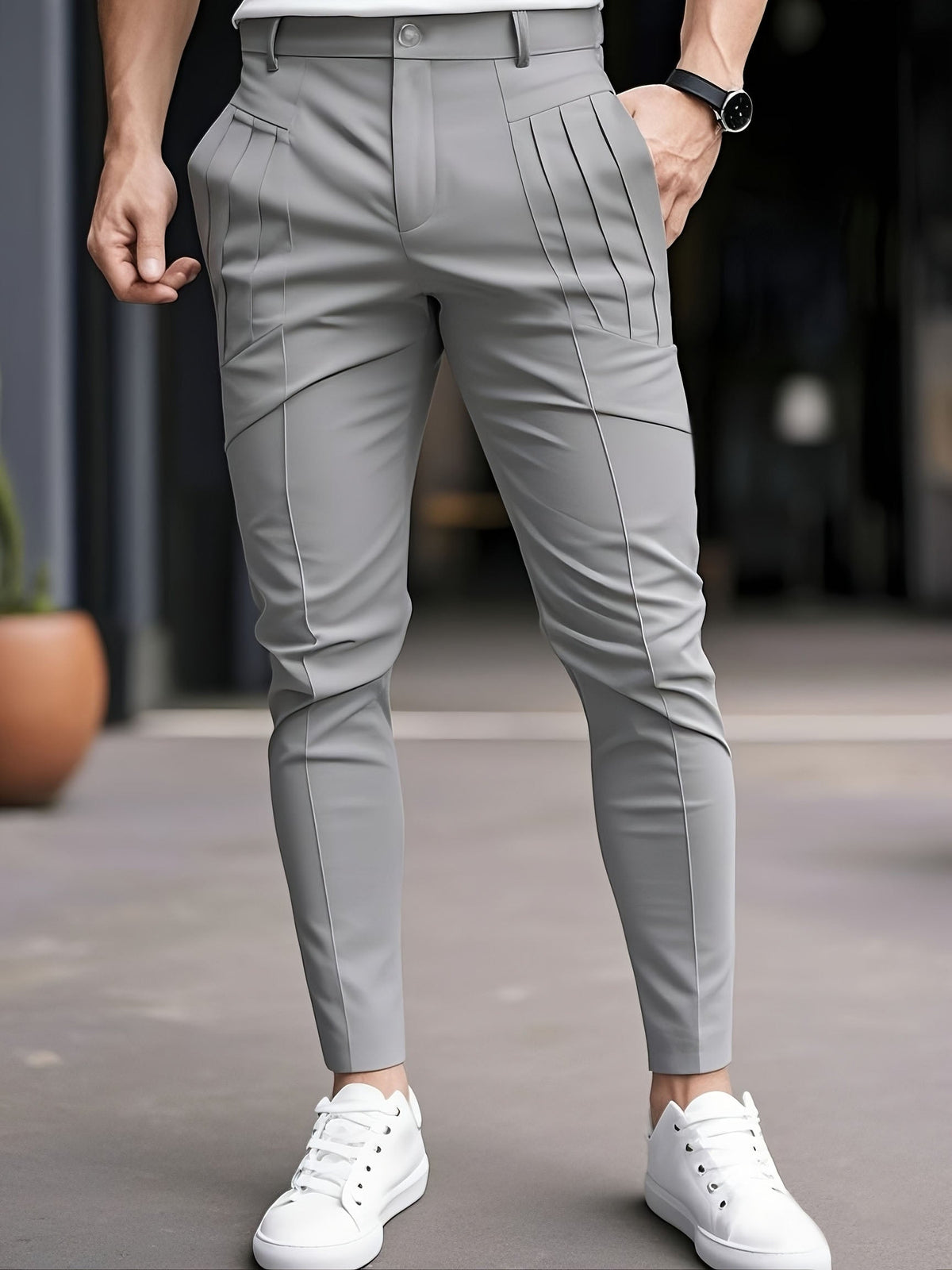 Lucier | Slim Fit Pleated Trousers with Pockets