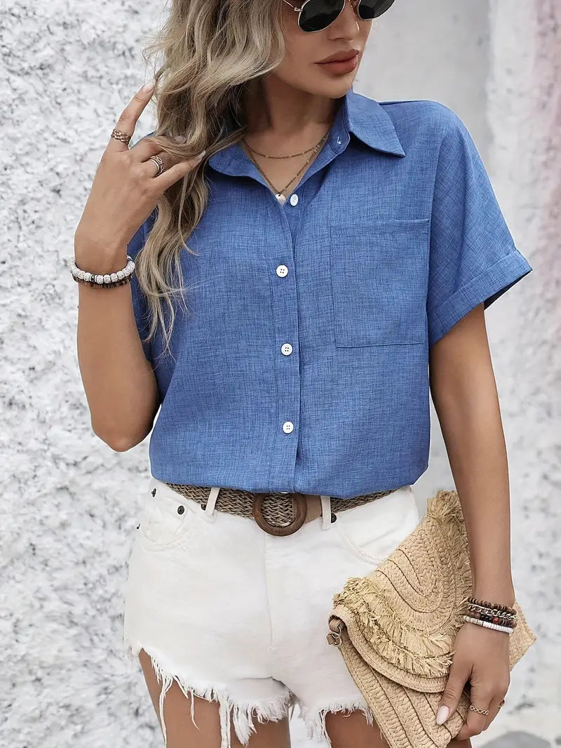 Avina | Collared Short Sleeve Button Front Shirt