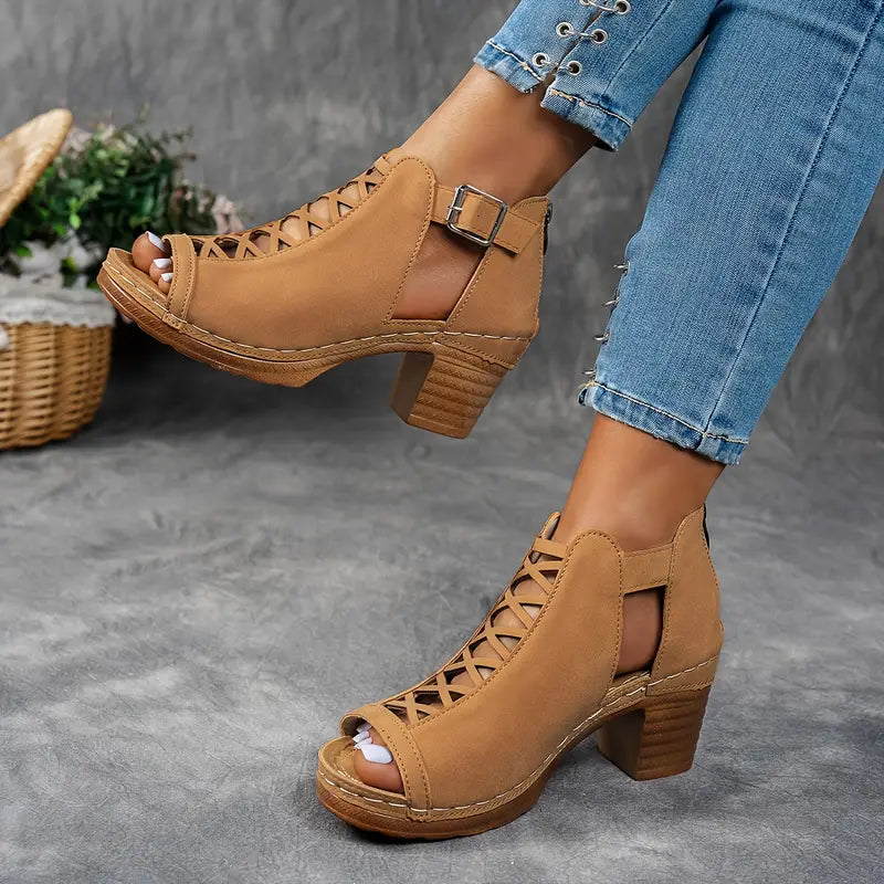 Alexia | Peep Toe Cut Out Block Heels