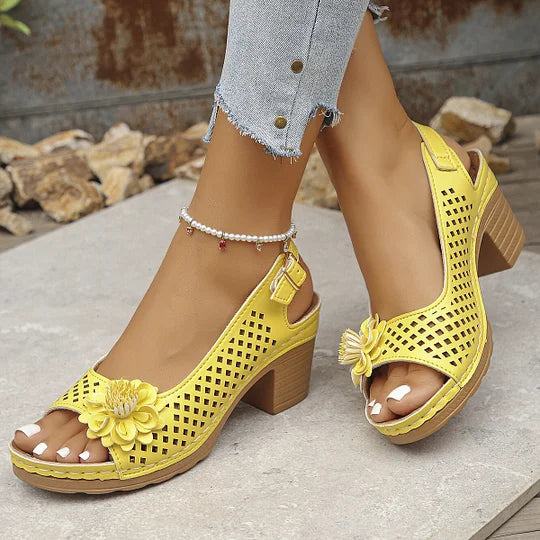 Imogen | Open Toe Cut-Out Block Heel Sandals