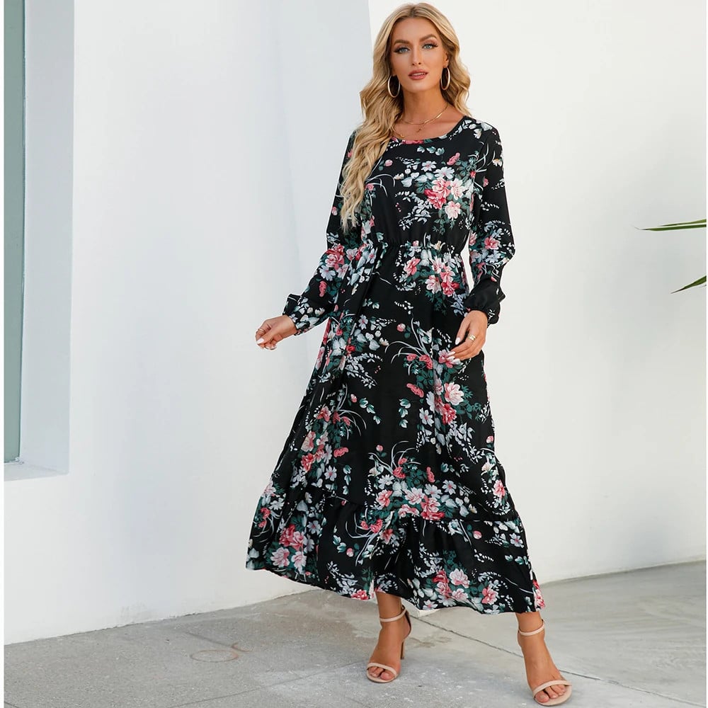 Trisha | Floral Print Maxi Dress Long Sleeves