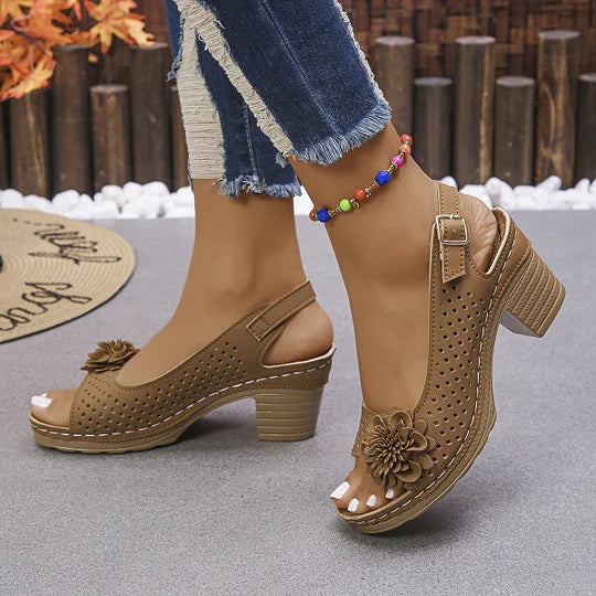 Imogen | Open Toe Cut-Out Block Heel Sandals