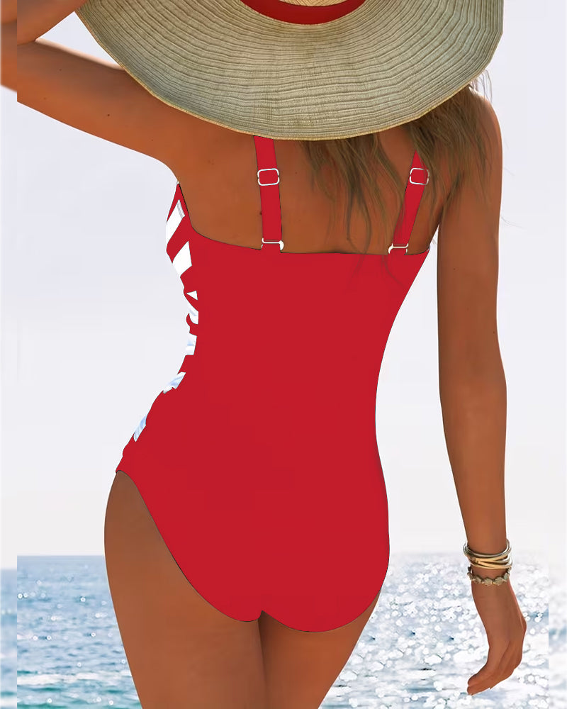 Sulinna | One-Piece Striped V-Neck Swimsuit