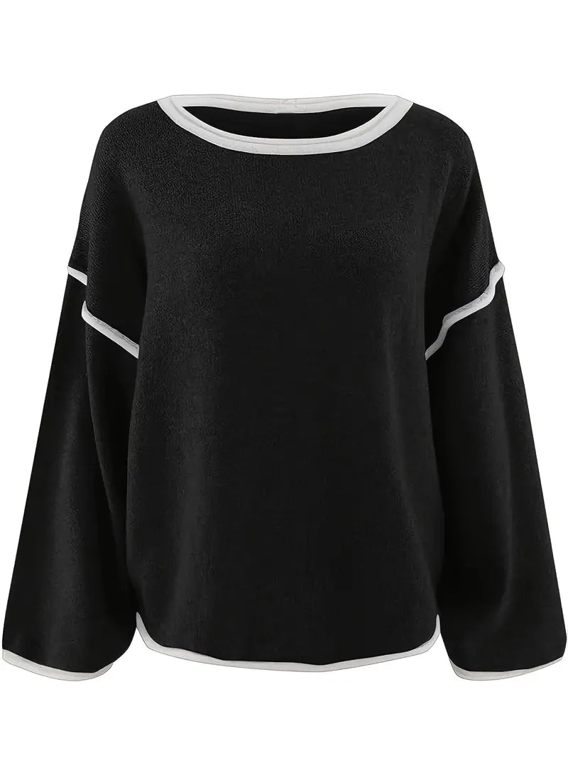Giselda | Long Sleeve Contrast Trim Knit Top