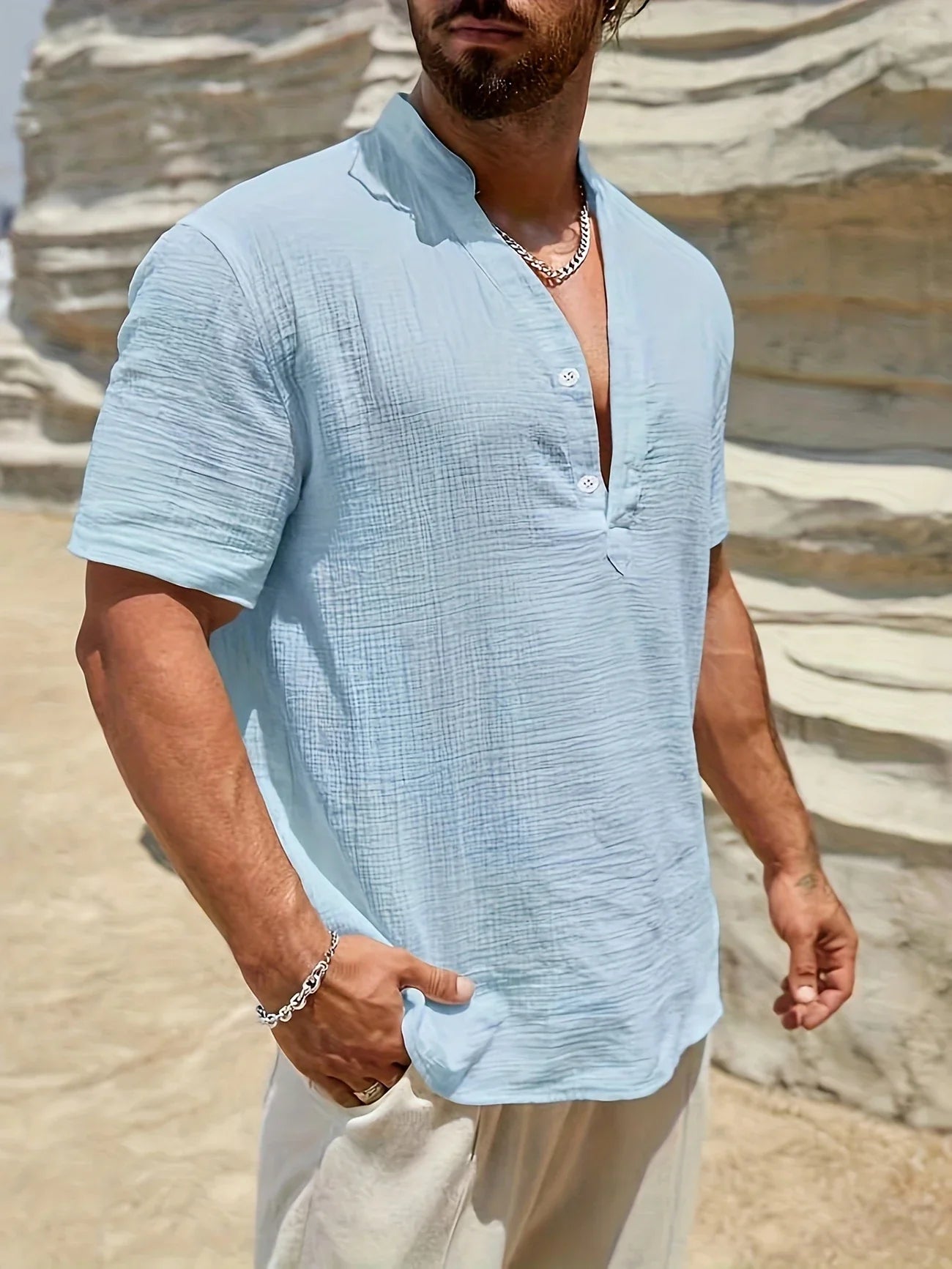 Sancho | Short Sleeve Stand Collar Shirt