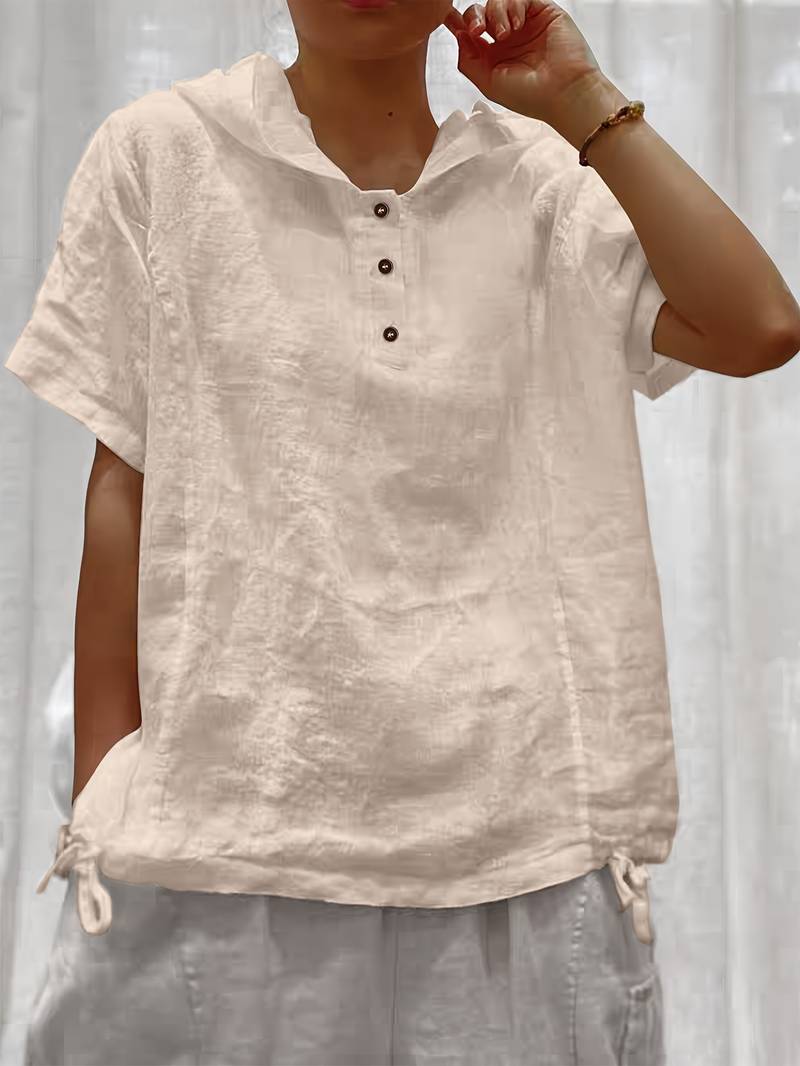 Dounia | Hooded Short Sleeve Button Front Top
