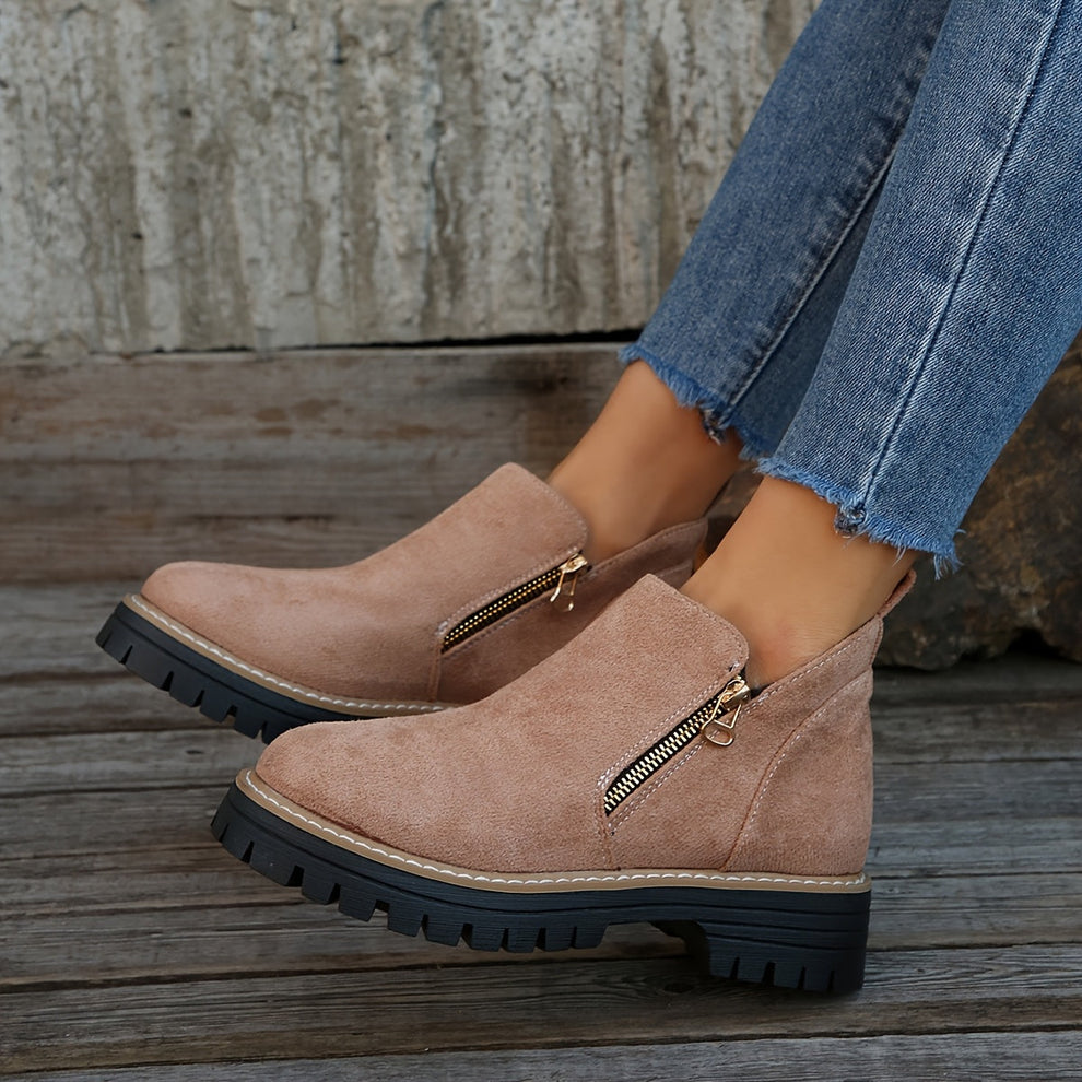 Birgitta | Ankle Boots with Side Zip Lug Sole